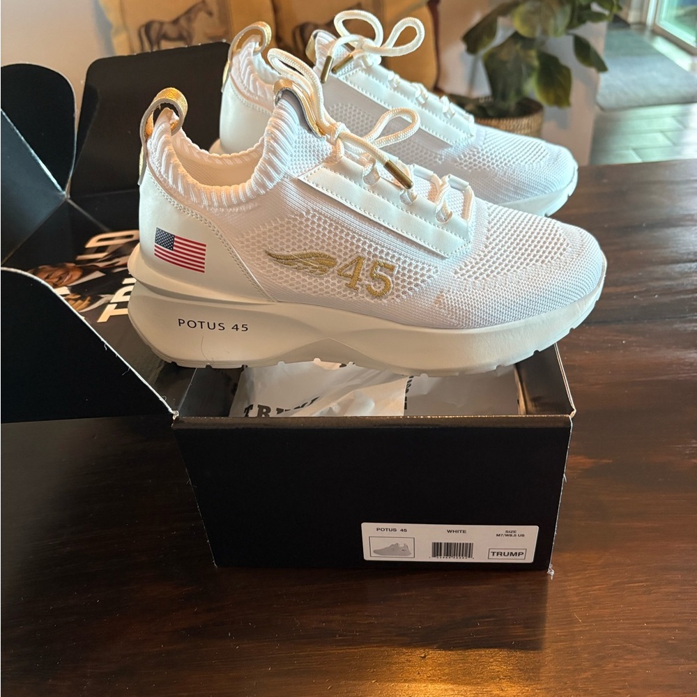 Trump White Athletic Shoes with Gold Details